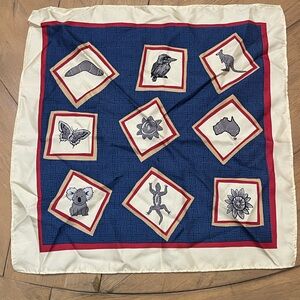 Hermes Vintage Red Whit and Blue Silk Pocket Square